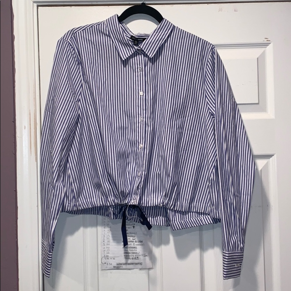 Stripped Button Down Crop Blouse